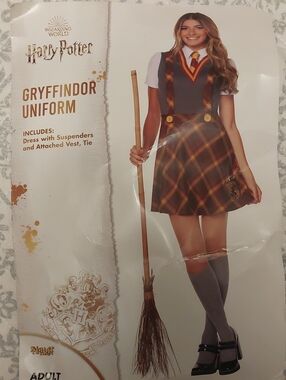 Spirit Harry Potrer Gryffindor Uniform Plaid Midi Dress in Red, Gold & Gray
